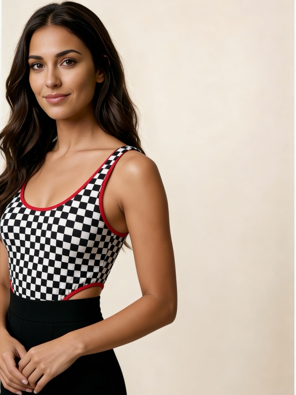 Better Be Black & White Checkerboard Tank with Red Trim (size small)